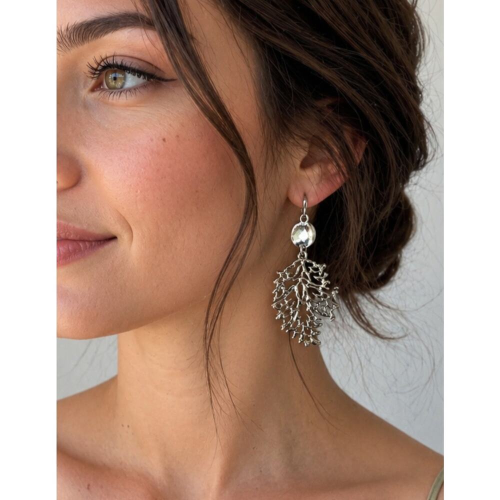 Pomina Silver Leaf Design Earrings New